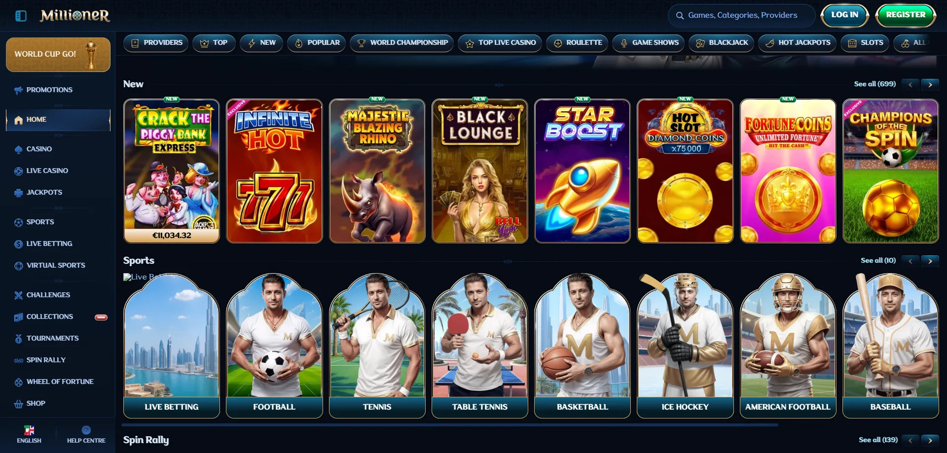 Catalogo slot e giochi Millioner Casino oltre 3000 titoli