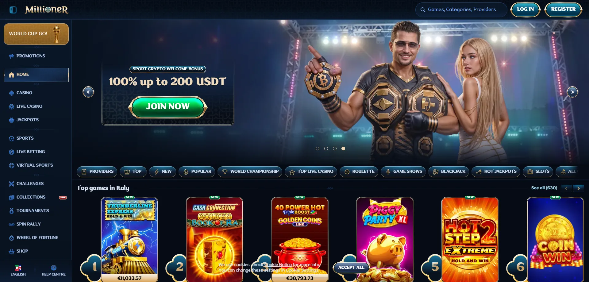 Millioner Casino Italia panoramica piattaforma giochi online